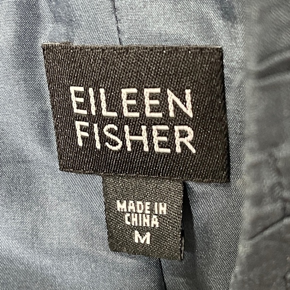 Eileen Fisher Slate Blue Silk Lined Crinkle Textured Jacket Size Medium - Picture 4 of 6